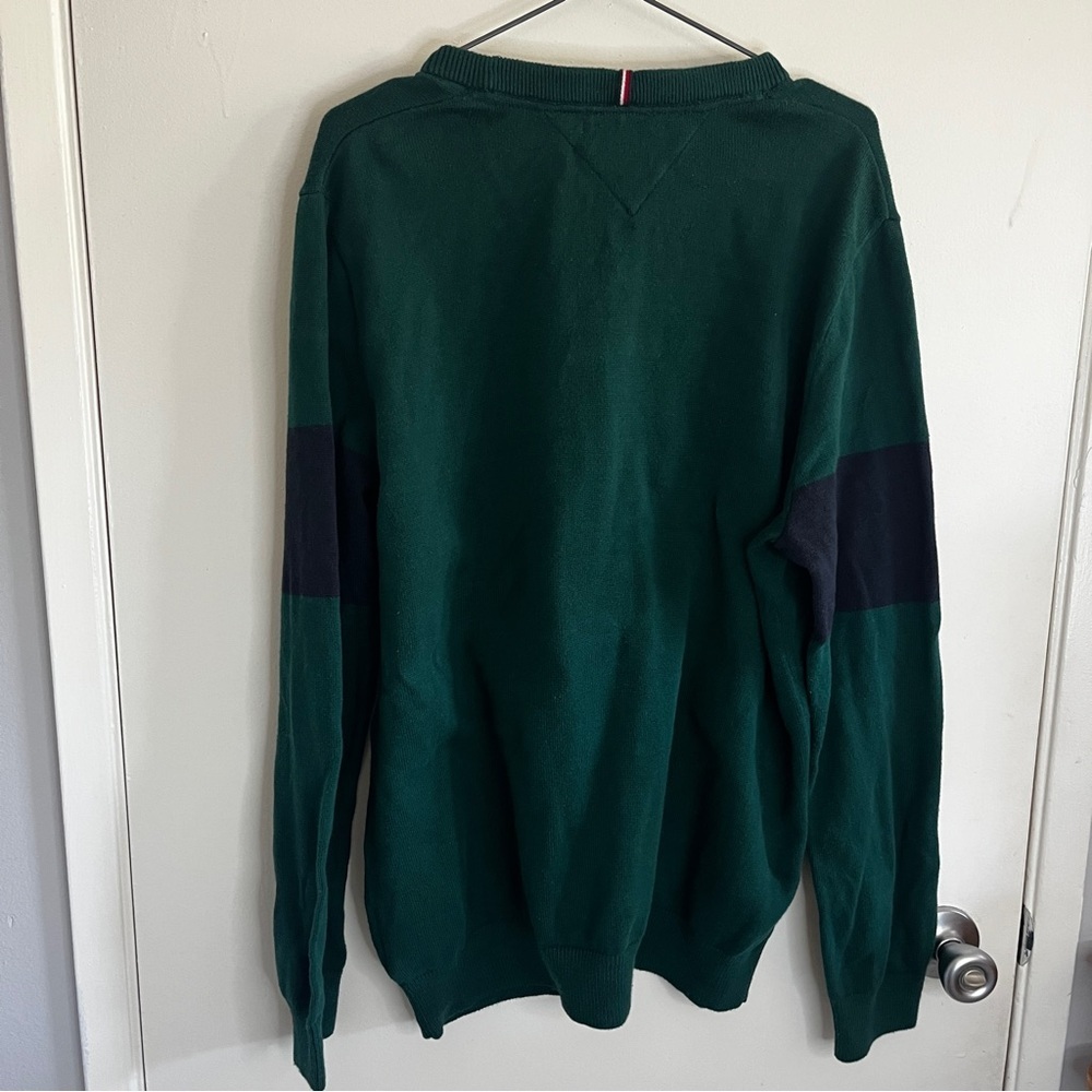 Tommy Hilfiger Green Classic Polo Preppy Rugby Striped Crew Neck Knit Sweater - Picture 4 of 6